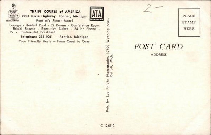 Waterford Motel (Highlander Motel, Thrift Courts of America) - Vintage Postcard (newer photo)